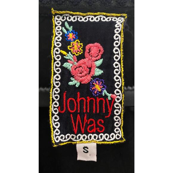 Johnny Was Women's V Neck Blouse Tunic Black Navy Eyelet Bohemian Hippie Sheer - Picture 7 of 7